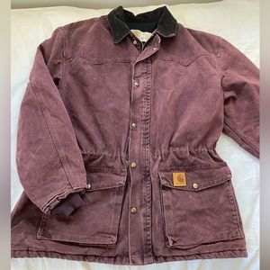 Carhartt jacket size large red burgundy black corduroy collar drawstring waist